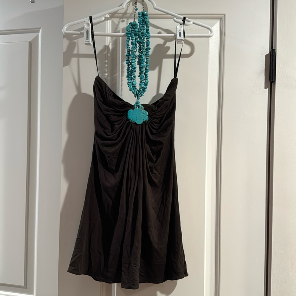 Brown and turquoise Sky top